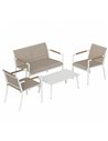 Outsunny 4 Seater Garden Furniture Set with Loveseat, Armchairs, Table, Metal Garden Sofa Set with Breathable Seats, Khaki
