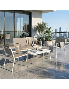 Outsunny 4 Seater Garden Furniture Set with Loveseat, Armchairs, Table, Metal Garden Sofa Set with Breathable Seats, Khaki 2