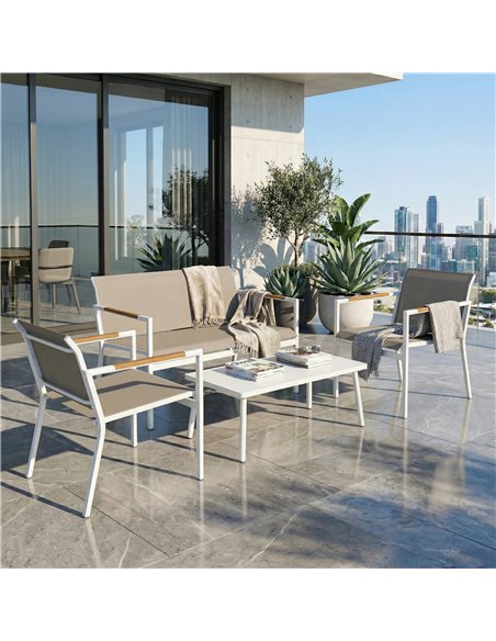 Outsunny 4 Seater Garden Furniture Set with Loveseat, Armchairs, Table, Metal Garden Sofa Set with Breathable Seats, Khaki - pic 181410 | FastDaddyshop