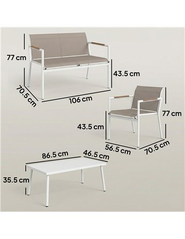 Outsunny 4 Seater Garden Furniture Set with Loveseat, Armchairs, Table, Metal Garden Sofa Set with Breathable Seats, Khaki