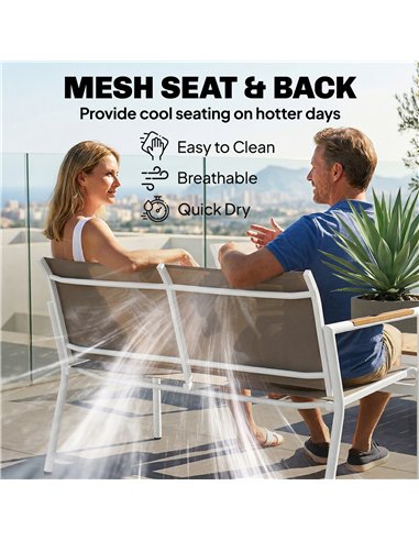 Outsunny 4 Seater Garden Furniture Set with Loveseat, Armchairs, Table, Metal Garden Sofa Set with Breathable Seats, Khaki