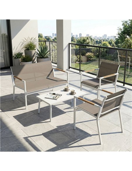 Outsunny 4 Seater Garden Furniture Set with Loveseat, Armchairs, Table, Metal Garden Sofa Set with Breathable Seats, Khaki - pic 181417 | FastDaddyshop