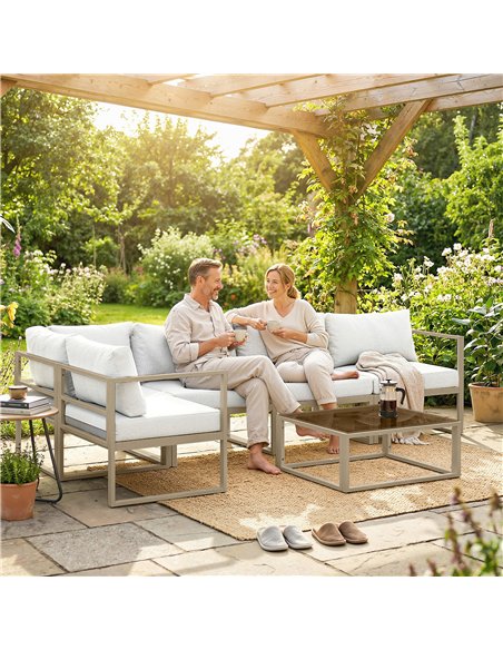 Outsunny 5 Seater Aluminium Garden Furniture Set, Garden Sofa Set with Thick Cushions for Patio and Balcony, Outdoor, White - pic 181419 | FastDaddyshop