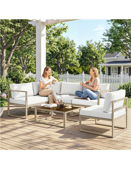 Outsunny 5 Seater Aluminium Garden Furniture Set, Garden Sofa Set with Thick Cushions for Patio and Balcony, Outdoor, White - pic 181426 | FastDaddyshop