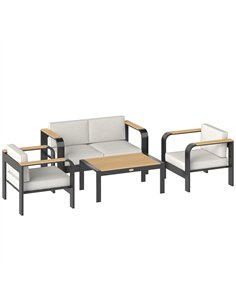 Outsunny 4 Seater Aluminium Garden Furniture Set with Olefin Cushions, Garden Sofa Set, Beige