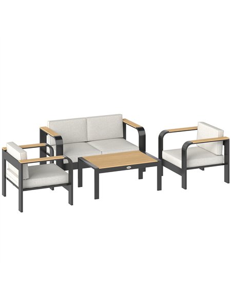 Outsunny 4 Seater Aluminium Garden Furniture Set with Olefin Cushions, Garden Sofa Set, Beige - pic 181427 | FastDaddyshop