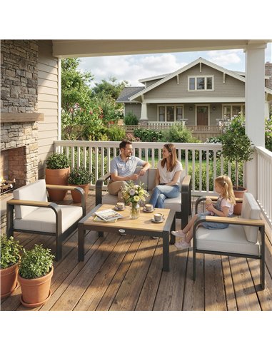 Outsunny 4 Seater Aluminium Garden Furniture Set with Olefin Cushions, Garden Sofa Set, Beige