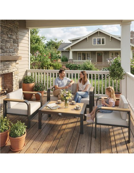 Outsunny 4 Seater Aluminium Garden Furniture Set with Olefin Cushions, Garden Sofa Set, Beige - pic 181428 | FastDaddyshop