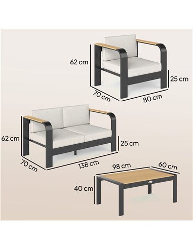 Outsunny 4 Seater Aluminium Garden Furniture Set with Olefin Cushions, Garden Sofa Set, Beige
