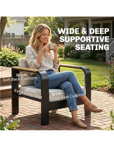 Outsunny 4 Seater Aluminium Garden Furniture Set with Olefin Cushions, Garden Sofa Set, Beige