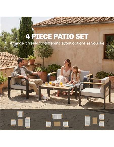 Outsunny 4 Seater Aluminium Garden Furniture Set with Olefin Cushions, Garden Sofa Set, Beige - pic 181435 | FastDaddyshop