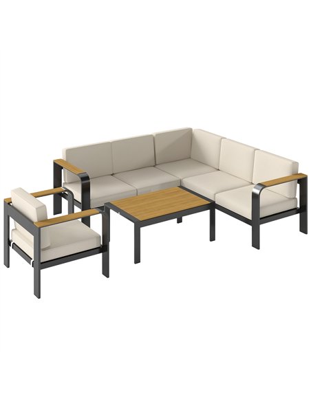 Outsunny 3 Pieces Garden Furniture Set with L-Shaped Sofa, Armchair and Coffee Table, Aluminium Garden Corner Sofa Set - pic 181436 | FastDaddyshop