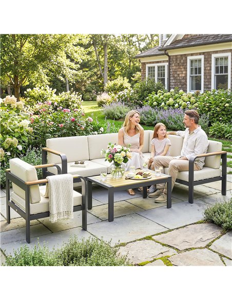 Outsunny 3 Pieces Garden Furniture Set with L-Shaped Sofa, Armchair and Coffee Table, Aluminium Garden Corner Sofa Set - pic 181437 | FastDaddyshop