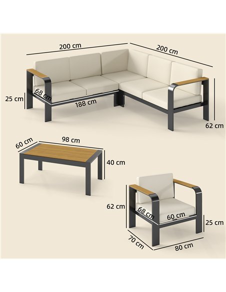 Outsunny 3 Pieces Garden Furniture Set with L-Shaped Sofa, Armchair and Coffee Table, Aluminium Garden Corner Sofa Set - pic 181438 | FastDaddyshop