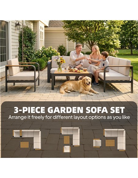 Outsunny 3 Pieces Garden Furniture Set with L-Shaped Sofa, Armchair and Coffee Table, Aluminium Garden Corner Sofa Set - pic 181439 | FastDaddyshop
