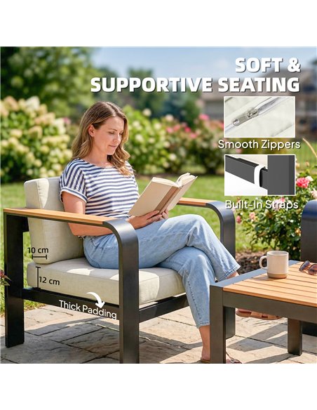 Outsunny 3 Pieces Garden Furniture Set with L-Shaped Sofa, Armchair and Coffee Table, Aluminium Garden Corner Sofa Set - pic 181441 | FastDaddyshop
