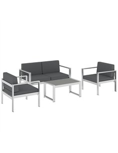 Outsunny 4 Seater Garden Furniture Set, Extra Wide Deep Garden Sofa Set with Olefin Cushions, Brushed Aluminium Frame, Dark Grey