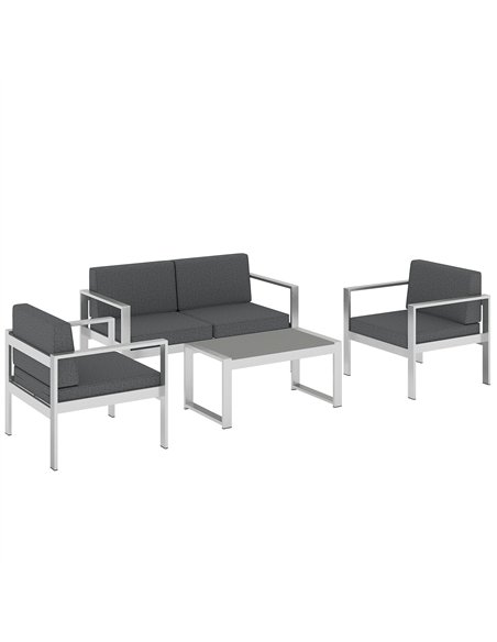 Outsunny 4 Seater Garden Furniture Set, Extra Wide Deep Garden Sofa Set with Olefin Cushions, Brushed Aluminium Frame, Dark Grey - pic 181445 | FastDaddyshop