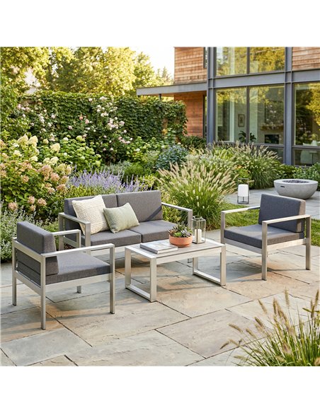 Outsunny 4 Seater Garden Furniture Set, Extra Wide Deep Garden Sofa Set with Olefin Cushions, Brushed Aluminium Frame, Dark Grey - pic 181446 | FastDaddyshop