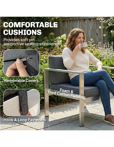 Outsunny 4 Seater Garden Furniture Set, Extra Wide Deep Garden Sofa Set with Olefin Cushions, Brushed Aluminium Frame, Dark Grey - pic 181451 | FastDaddyshop