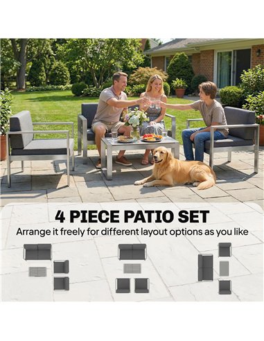 Outsunny 4 Seater Garden Furniture Set, Extra Wide Deep Garden Sofa Set with Olefin Cushions, Brushed Aluminium Frame, Dark Grey