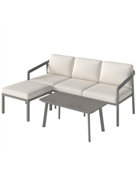 Outsunny 3 Piece Garden Dining Set, Outdoor Patio Furniture with 3 Seater Sofa, Footstool, Coffee Table and Cuhsions - pic 181454 | FastDaddyshop