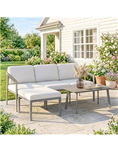 Outsunny 3 Piece Garden Dining Set, Outdoor Patio Furniture with 3 Seater Sofa, Footstool, Coffee Table and Cuhsions 2
