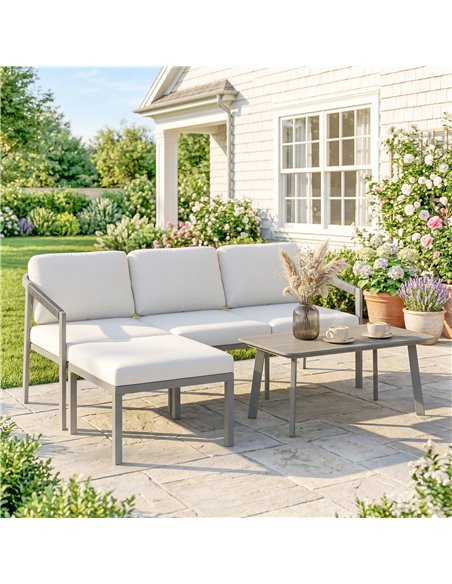 Outsunny 3 Piece Garden Dining Set, Outdoor Patio Furniture with 3 Seater Sofa, Footstool, Coffee Table and Cuhsions - pic 181455 | FastDaddyshop