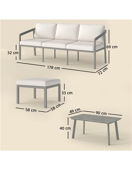 Outsunny 3 Piece Garden Dining Set, Outdoor Patio Furniture with 3 Seater Sofa, Footstool, Coffee Table and Cuhsions - pic 181456 | FastDaddyshop