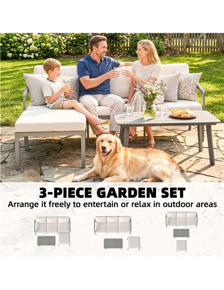Outsunny 3 Piece Garden Dining Set, Outdoor Patio Furniture with 3 Seater Sofa, Footstool, Coffee Table and Cuhsions - pic 181457 | FastDaddyshop