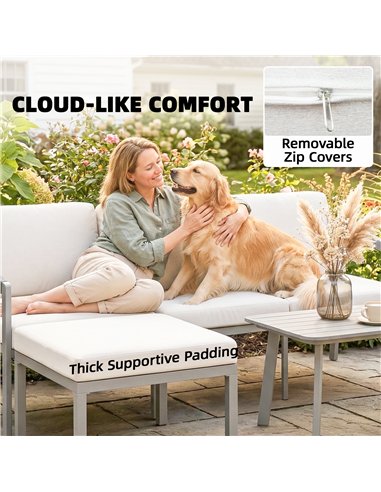 Outsunny 3 Piece Garden Dining Set, Outdoor Patio Furniture with 3 Seater Sofa, Footstool, Coffee Table and Cuhsions