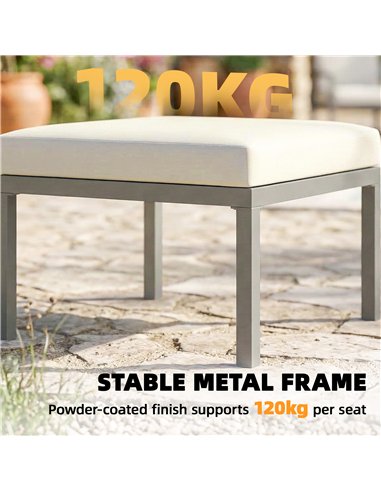 Outsunny 3 Piece Garden Dining Set, Outdoor Patio Furniture with 3 Seater Sofa, Footstool, Coffee Table and Cuhsions