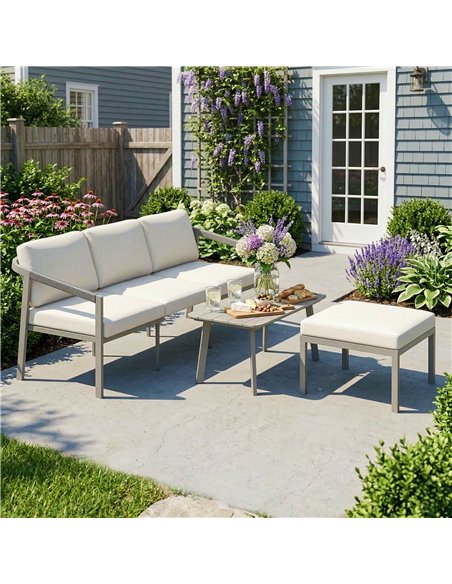 Outsunny 3 Piece Garden Dining Set, Outdoor Patio Furniture with 3 Seater Sofa, Footstool, Coffee Table and Cuhsions - pic 181462 | FastDaddyshop