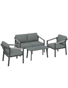 Outsunny Aluminium Garden Furniture Set, 4 Seater Outdoor Patio Furniture with Loveseat, 2 Armchairs, Slatted Table