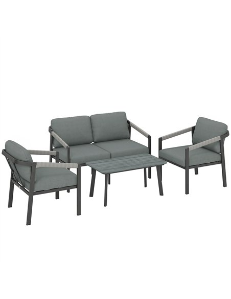 Outsunny Aluminium Garden Furniture Set, 4 Seater Outdoor Patio Furniture with Loveseat, 2 Armchairs, Slatted Table - pic 181463 | FastDaddyshop