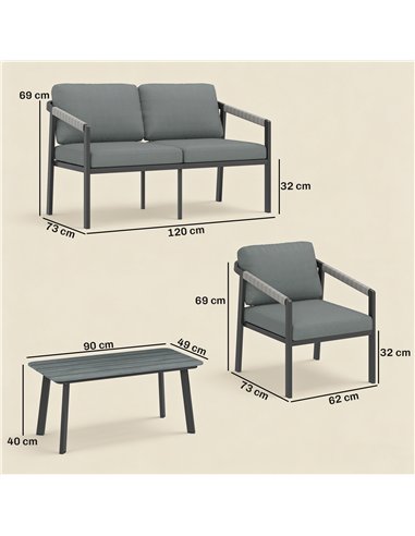 Outsunny Aluminium Garden Furniture Set, 4 Seater Outdoor Patio Furniture with Loveseat, 2 Armchairs, Slatted Table