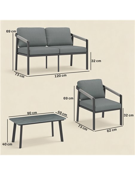 Outsunny Aluminium Garden Furniture Set, 4 Seater Outdoor Patio Furniture with Loveseat, 2 Armchairs, Slatted Table - pic 181465 | FastDaddyshop