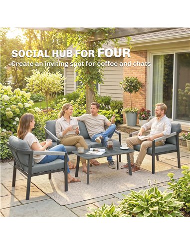 Outsunny Aluminium Garden Furniture Set, 4 Seater Outdoor Patio Furniture with Loveseat, 2 Armchairs, Slatted Table