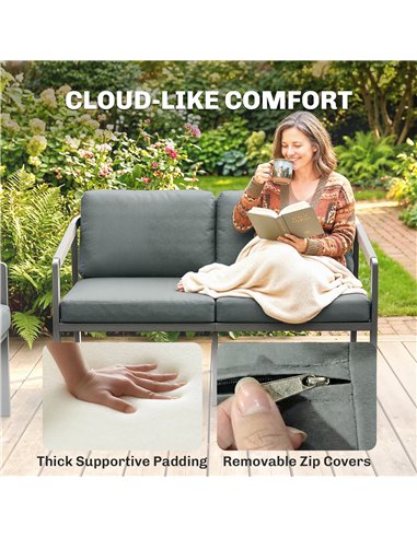 Outsunny Aluminium Garden Furniture Set, 4 Seater Outdoor Patio Furniture with Loveseat, 2 Armchairs, Slatted Table