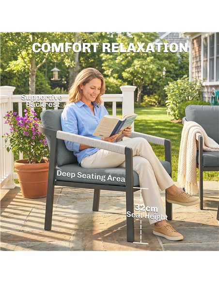 Outsunny Aluminium Garden Furniture Set, 4 Seater Outdoor Patio Furniture with Loveseat, 2 Armchairs, Slatted Table - pic 181470 | FastDaddyshop