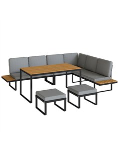 Outsunny Patio Furniture Set Modular Garden Sofa Set 6 Pieces with Dining Table for Outdoor Patio Grey