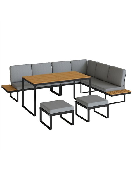 Outsunny Patio Furniture Set Modular Garden Sofa Set 6 Pieces with Dining Table for Outdoor Patio Grey - pic 181472 | FastDaddyshop