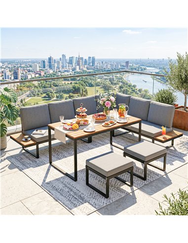 Outsunny Patio Furniture Set Modular Garden Sofa Set 6 Pieces with Dining Table for Outdoor Patio Grey