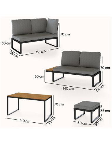Outsunny Patio Furniture Set Modular Garden Sofa Set 6 Pieces with Dining Table for Outdoor Patio Grey