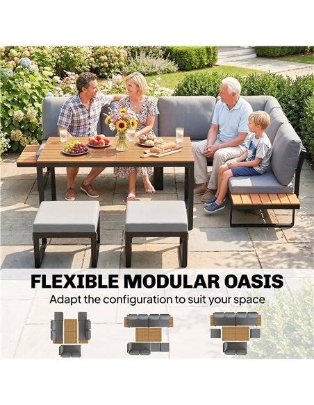 Outsunny Patio Furniture Set Modular Garden Sofa Set 6 Pieces with Dining Table for Outdoor Patio Grey - pic 181475 | FastDaddyshop