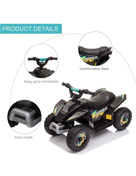 HOMCOM 18m+ Kids 6V Electric Ride on Car ATV Toy, Quad Bike with Forward Reverse, Black - pic 18148 | FastDaddyshop