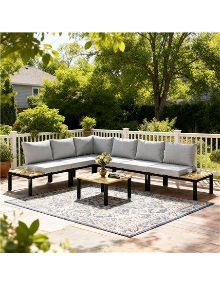 Outsunny Garden Furniture Set, 6 Piece Corner Sofa Set with Loveseat, Coffee Table, Sofa with Integrated Side Table - pic 181482 | FastDaddyshop