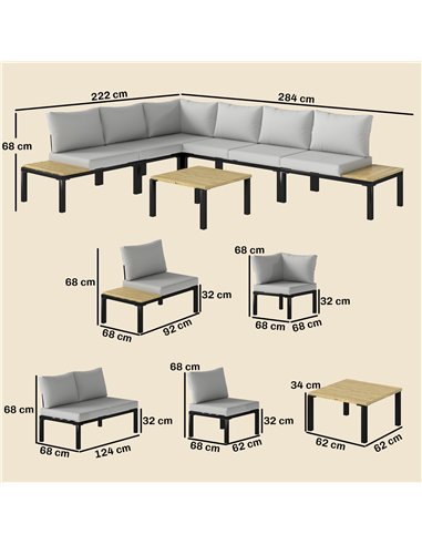 Outsunny Garden Furniture Set, 6 Piece Corner Sofa Set with Loveseat, Coffee Table, Sofa with Integrated Side Table