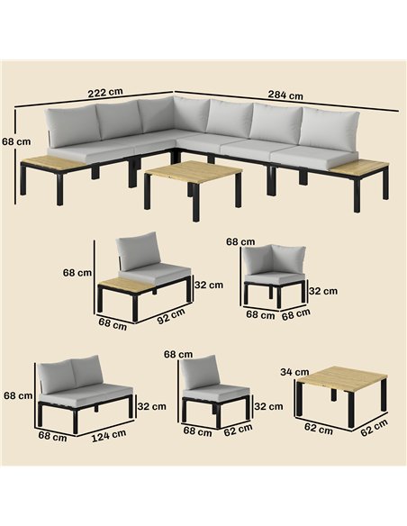 Outsunny Garden Furniture Set, 6 Piece Corner Sofa Set with Loveseat, Coffee Table, Sofa with Integrated Side Table - pic 181483 | FastDaddyshop