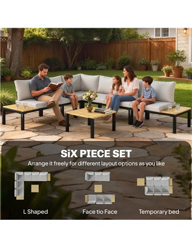 Outsunny Garden Furniture Set, 6 Piece Corner Sofa Set with Loveseat, Coffee Table, Sofa with Integrated Side Table